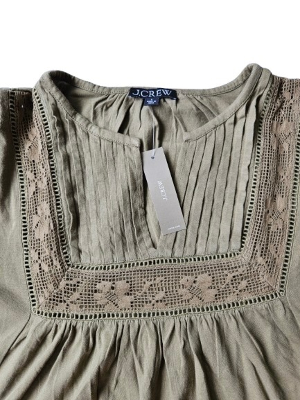 J.Crew Lace Trim Pintuck Puff Sleeves Peasant Blouse, Small, Green - Picture 3 of 9